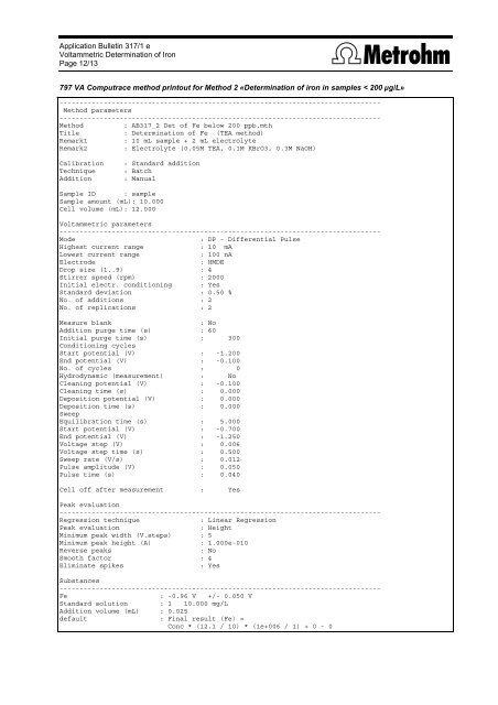 Voltammetric Determination of Iron - Metrohm