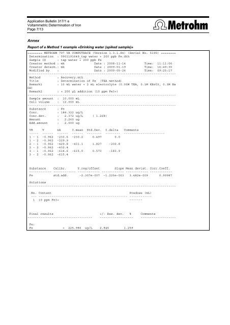 Voltammetric Determination of Iron - Metrohm