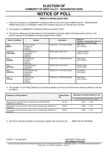 NOTICE OF POLL - Cyngor Bwrdeistref Sirol Caerffili