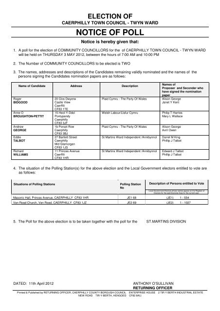 NOTICE OF POLL - Cyngor Bwrdeistref Sirol Caerffili