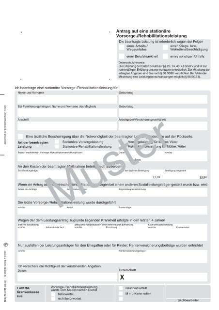 Antrag auf eine stationäre Vorsorge-/Rehabilitationsleistung · · · ·