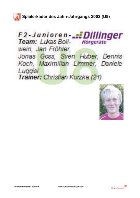 Informationen zum Jahn-Jahrgang 2002 (U8) in der Saison 2009/10 ...