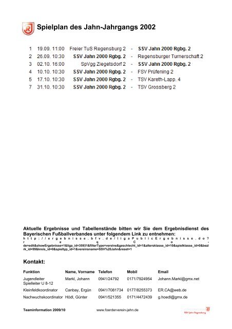 Informationen zum Jahn-Jahrgang 2002 (U8) in der Saison 2009/10 ...