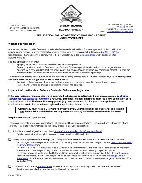 application for a Non-Resident Pharmacy permit - State of Delaware