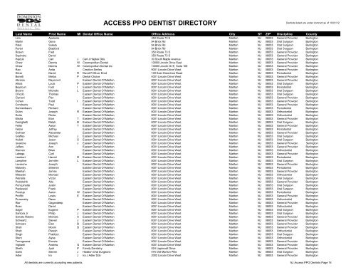 PPO Provider Lists (By State) - Dominion Dental Services, Inc.