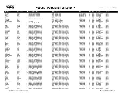 PPO Provider Lists (By State) - Dominion Dental Services, Inc.