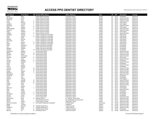 PPO Provider Lists (By State) - Dominion Dental Services, Inc.