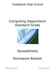 Spreadsheet Homework Booklet - Clydebank High School