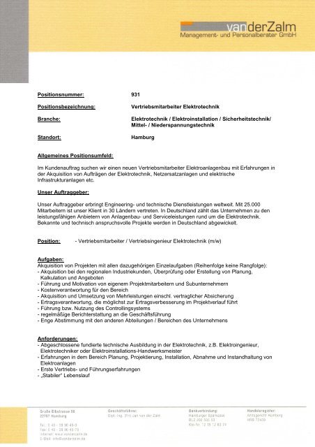 Stellenbeschreibung Als Pdf Van Der Zalm Management