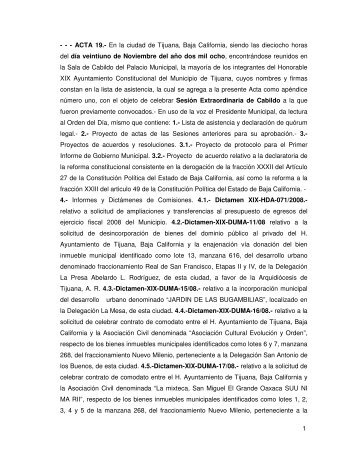 1 - - - ACTA 19.- En la ciudad de Tijuana, Baja California, siendo las ...