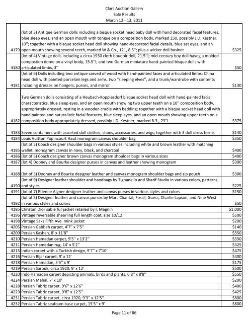 2011 Lot Description Price - Clars Auction Gallery