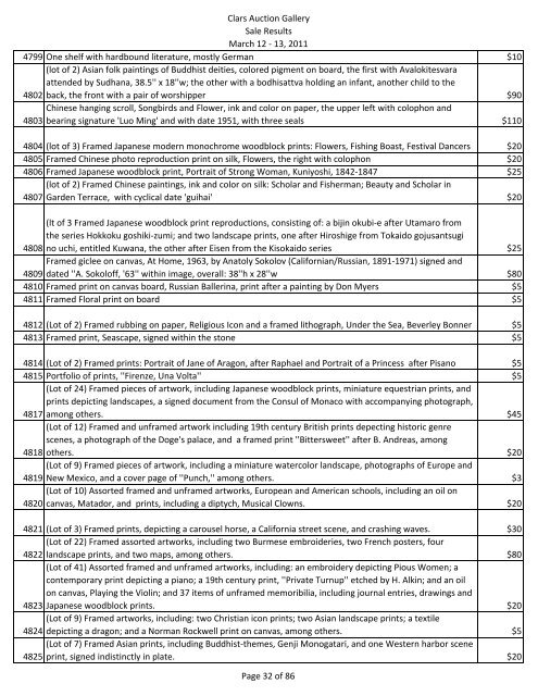 2011 Lot Description Price - Clars Auction Gallery