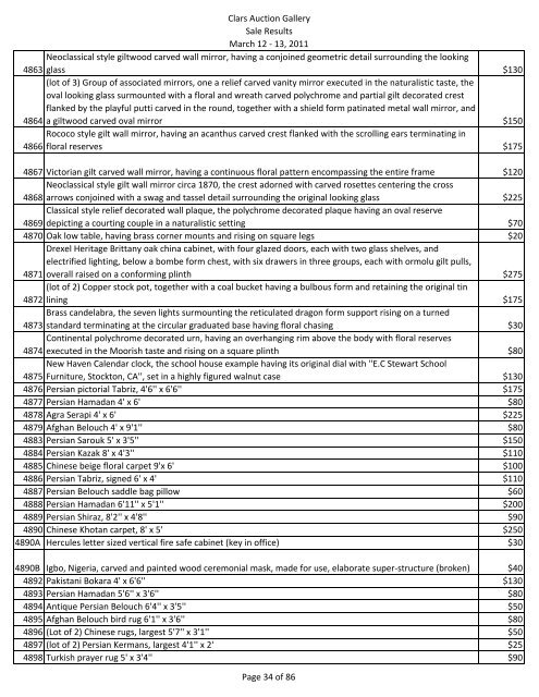 2011 Lot Description Price - Clars Auction Gallery