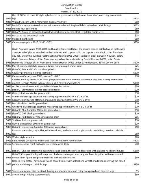 2011 Lot Description Price - Clars Auction Gallery