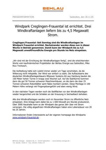Windpark Creglingen-Frauental ist errichtet. Drei Windkraftanlagen ...