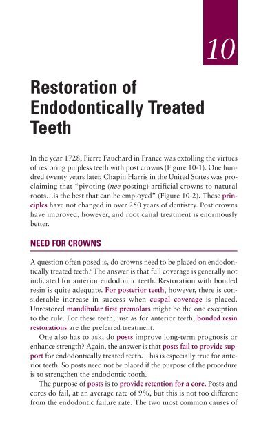 Ch10: RESTORATION OF ENDODONTICALLY TREATED TEETH