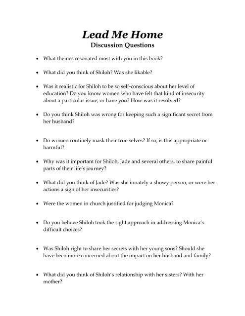 Lead Me Home Discussion Questions Stacy Hawkins Adams