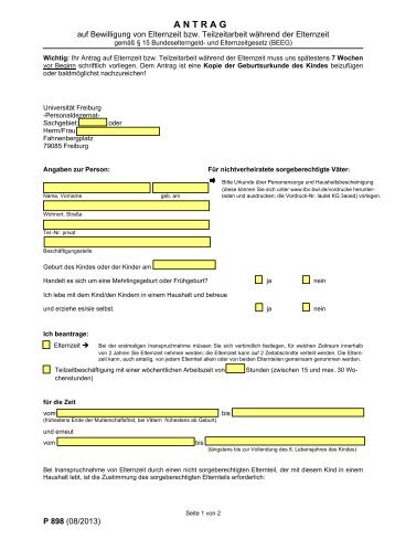 Antrag auf Bewilligung von Elternzeit bzw. Teilzeitarbeit fÃƒÂ¼r ...