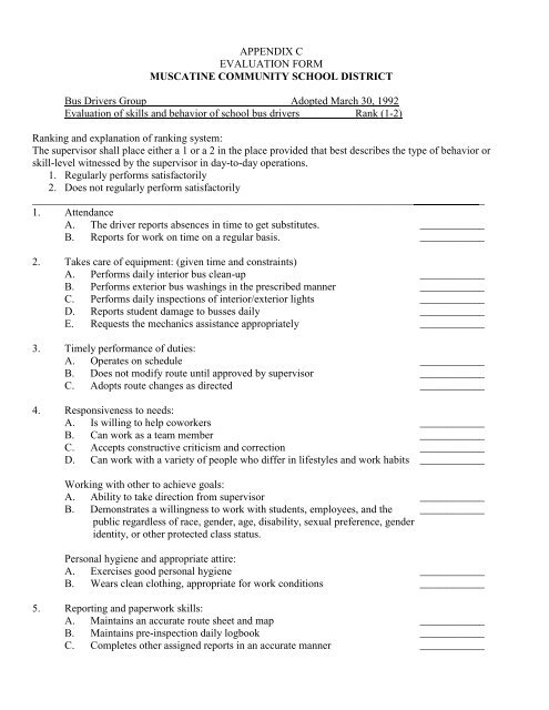 09-11 Bus Driver Evaluation form - Muscatine Community School ...