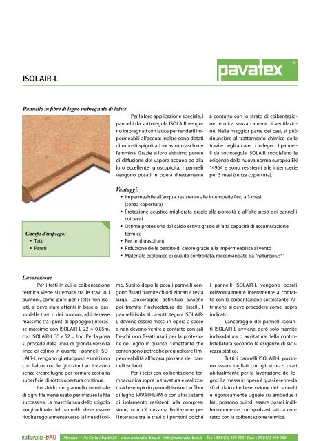 Pavatex ISOLAIR L - scheda tecnica - Naturalia Bau