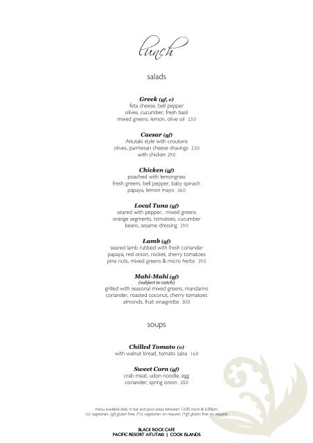 Black Rock Cafe Lunch Menu Dinner Pacific Resort Aitutaki Black Rock Cafe Lunch Menu Dinner Pacific Resort Aitutaki