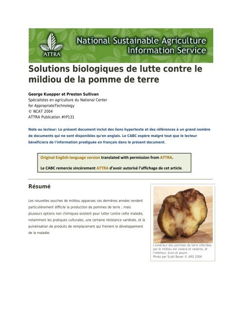 Solutions biologiques de lutte contre le mildiou de la pomme de terre