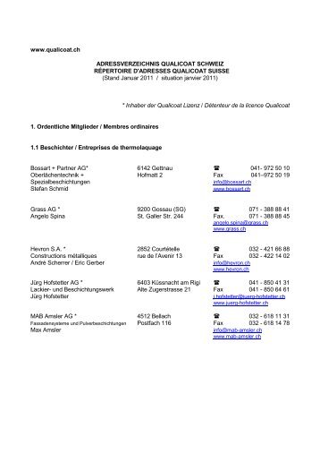 Mitglieder QUALICOAT Schweiz