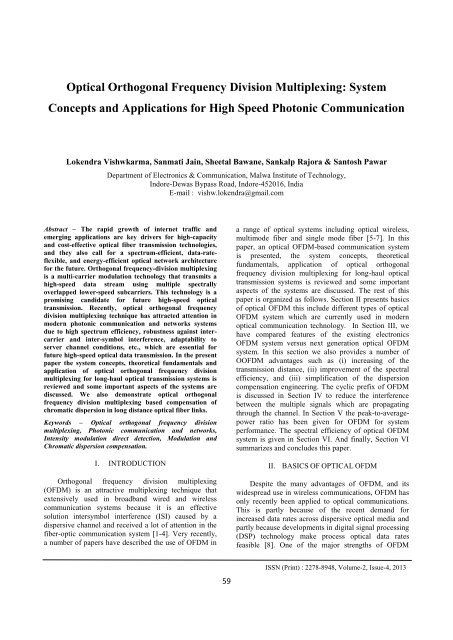 Optical Orthogonal Frequency Division Multiplexing ... - IRD India