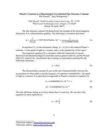 Planck's Constant as a Dimensionless Gravitational Fine Structure ...