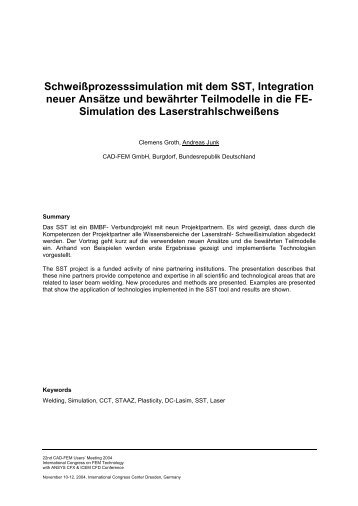 Schweißprozesssimulation mit dem SST, Integration neuer Ansätze ...