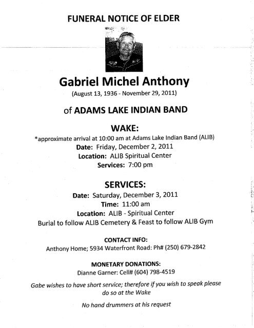Gabriel Michel Anthony Adams Lake Indian Band