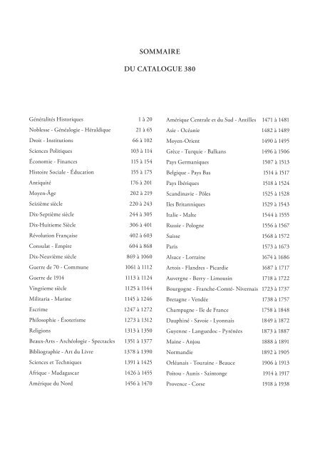 Sommaire Du Catalogue 380 Librairie Historique Clavreuil