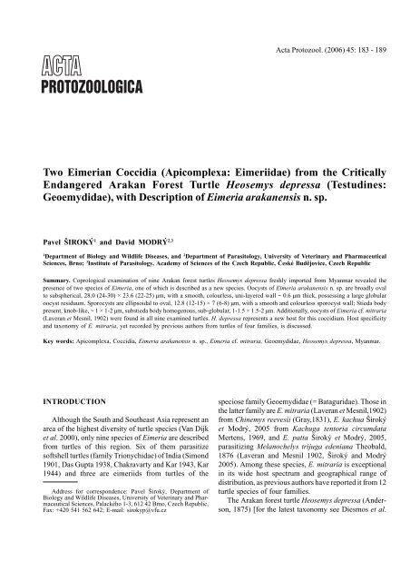 Two Eimerian Coccidia (Apicomplexa: Eimeriidae) from the Critically ...