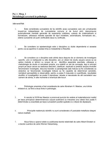 Metodologia cercetarii psihologice Anul I - Lucian Trasa