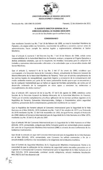 Resolution No. 106-OMI-95-DGMM Panama, 12 de diciembre de ...
