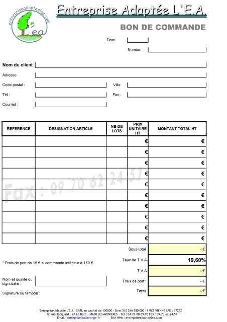 Bon de commande type - ENTREPRISE ADAPTEE L'EA