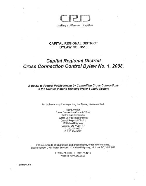 CRD Cross Connection Control Bylaw No. 3516 - Capital Regional ...