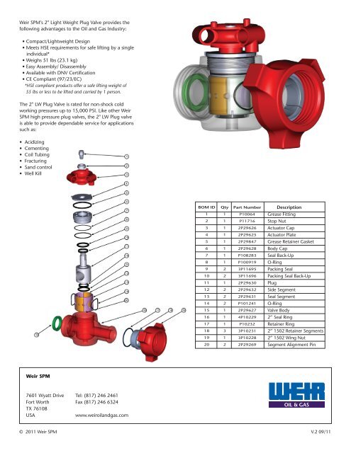 LW PLUG VALVE FLYER - FRONT - Weir Oil & Gas Division