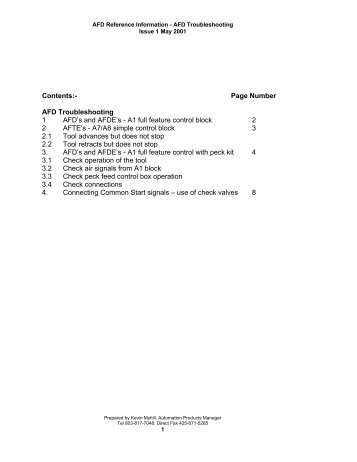 AFD Auto Feed Drill trouble shooting guide