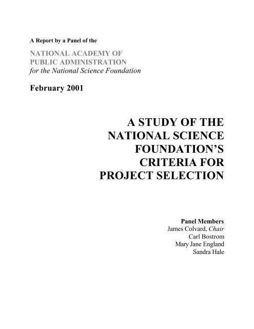 a study of the national science foundation's criteria for project selection