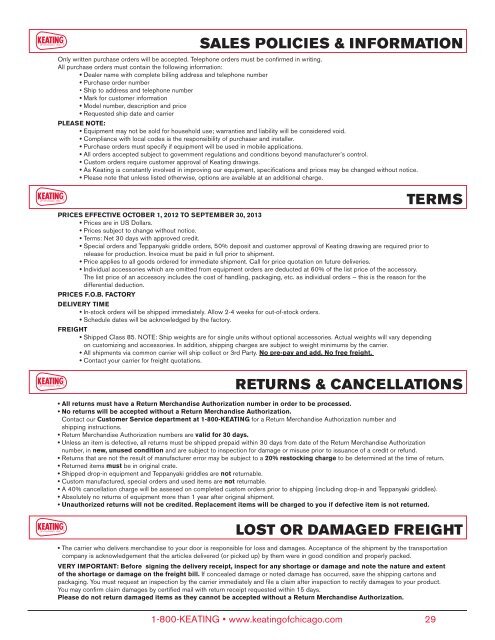 Equipment Price List - Keating of Chicago