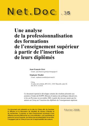 Une analyse de la professionnalisation des formations de l ...