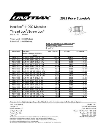 2012 Price Schedule Insulfrax 1100C Modules Thread Loc ... - Unifrax