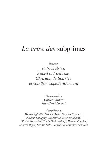 La crise des subprimes - Conseil d'analyse économique