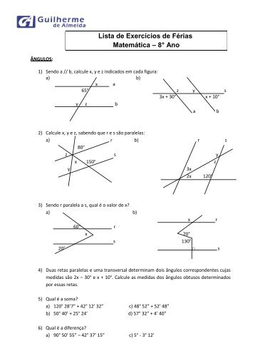 Lista de ExercÃ­cios de FÃ©rias MatemÃ¡tica â 8Â° Ano - ColÃ©gio ...