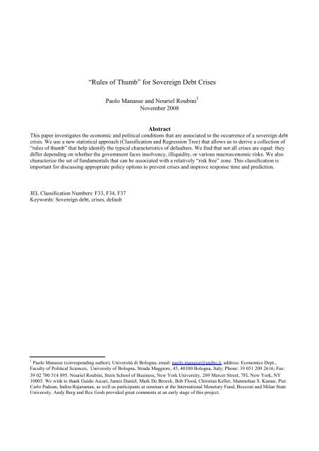 “Rules of Thumb” for Sovereign Debt Crises