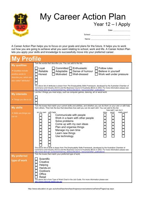 career action plan year 12 special needs career action plan