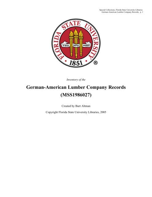 German-American Lumber Company Records - Florida State ...