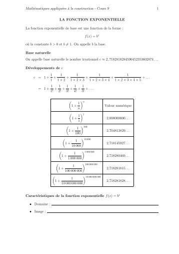 La fonction exponentielle