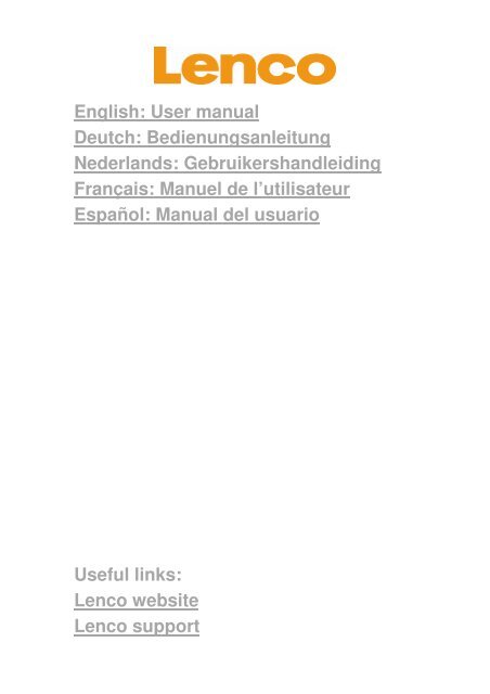 English: User manual Deutch: Bedienungsanleitung ... - Lenco